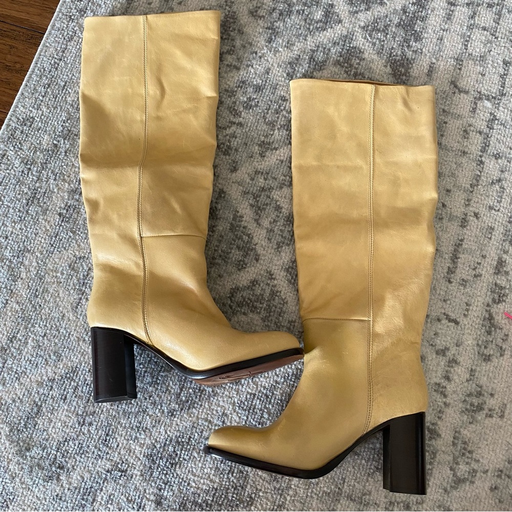 Butter Yellow Leather Heeled Boots